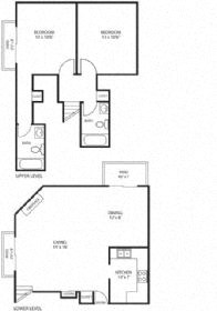Floor plan for 2 beds, 2 baths, 1200 sqft